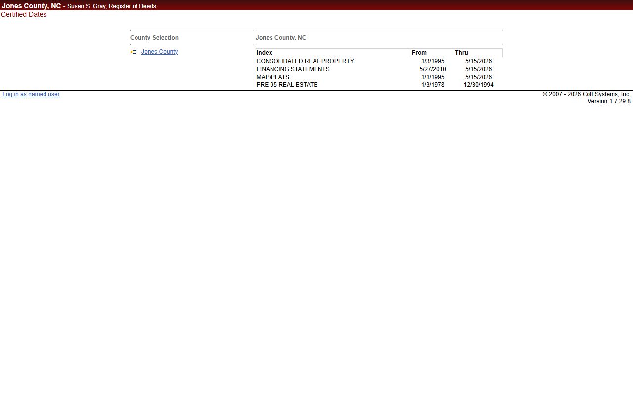 Jones County Clerk records Register of Deeds Cott land record access