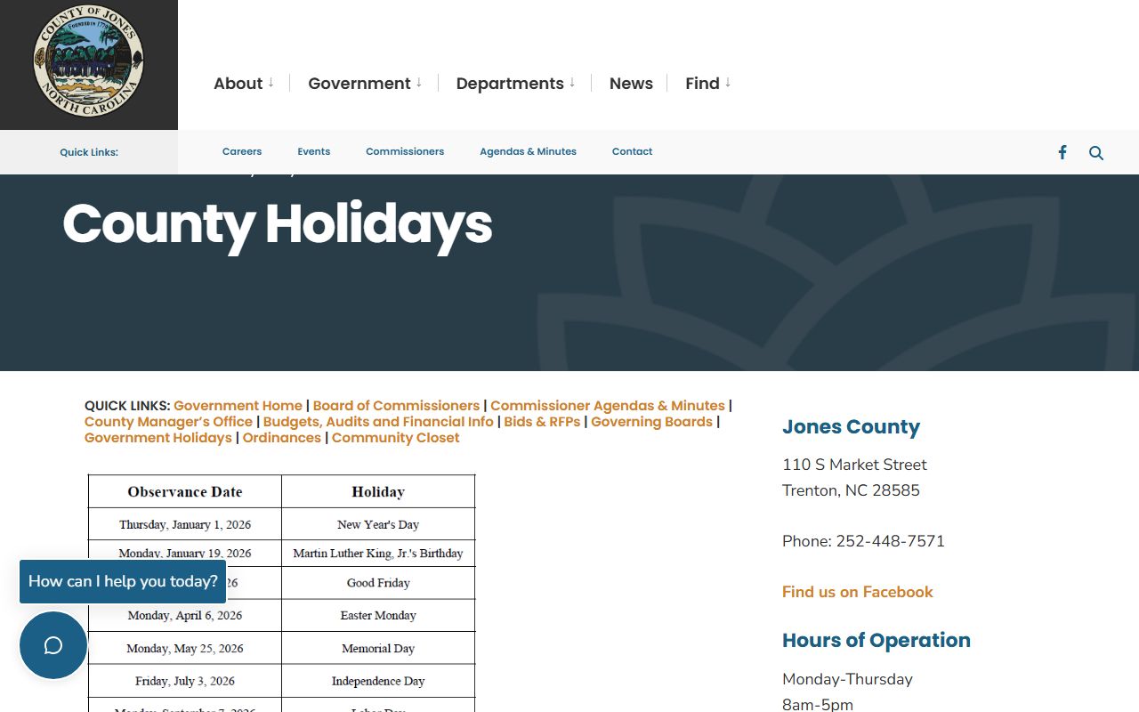 Jones County Clerk records county hours reference