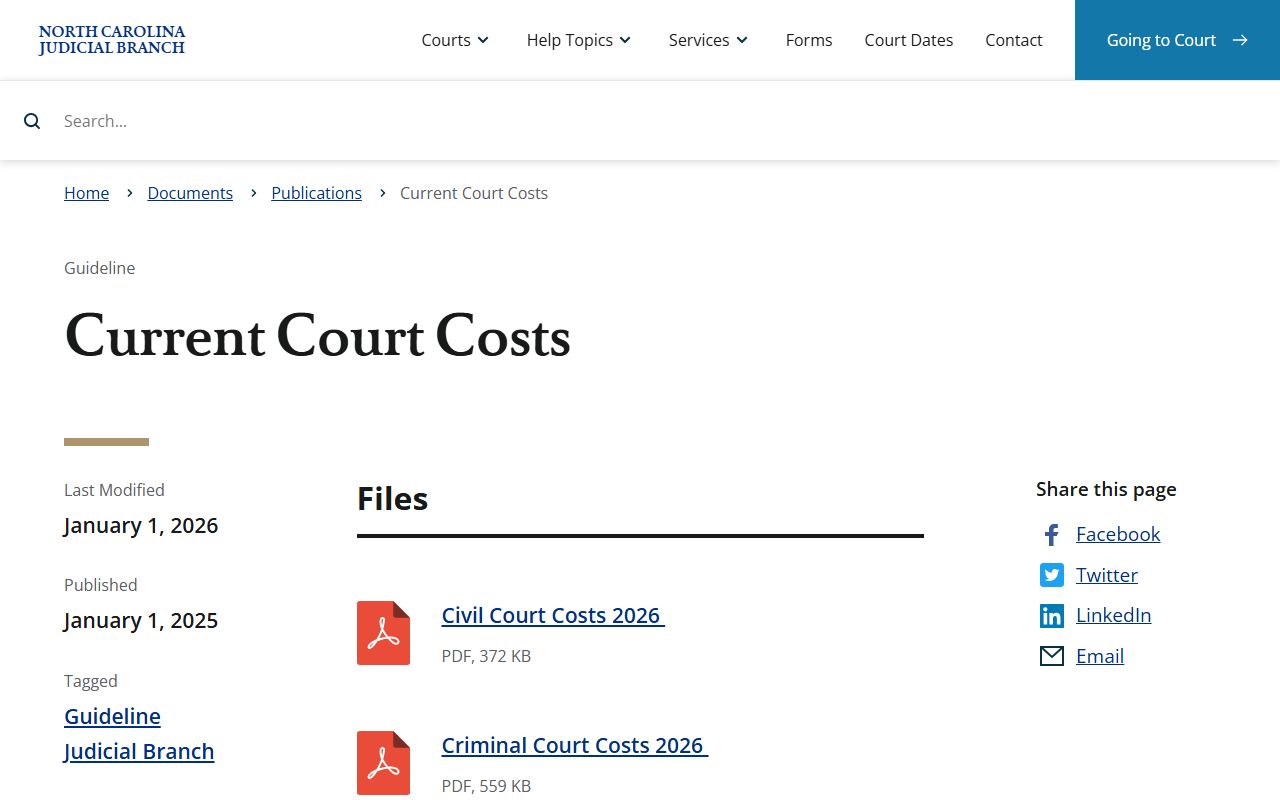 Jones County court records current court cost publication list