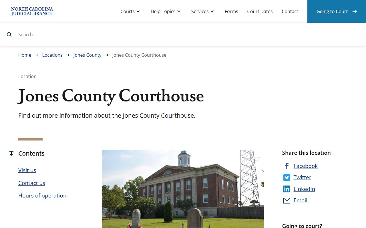 Jones County Court records courthouse address and hours page