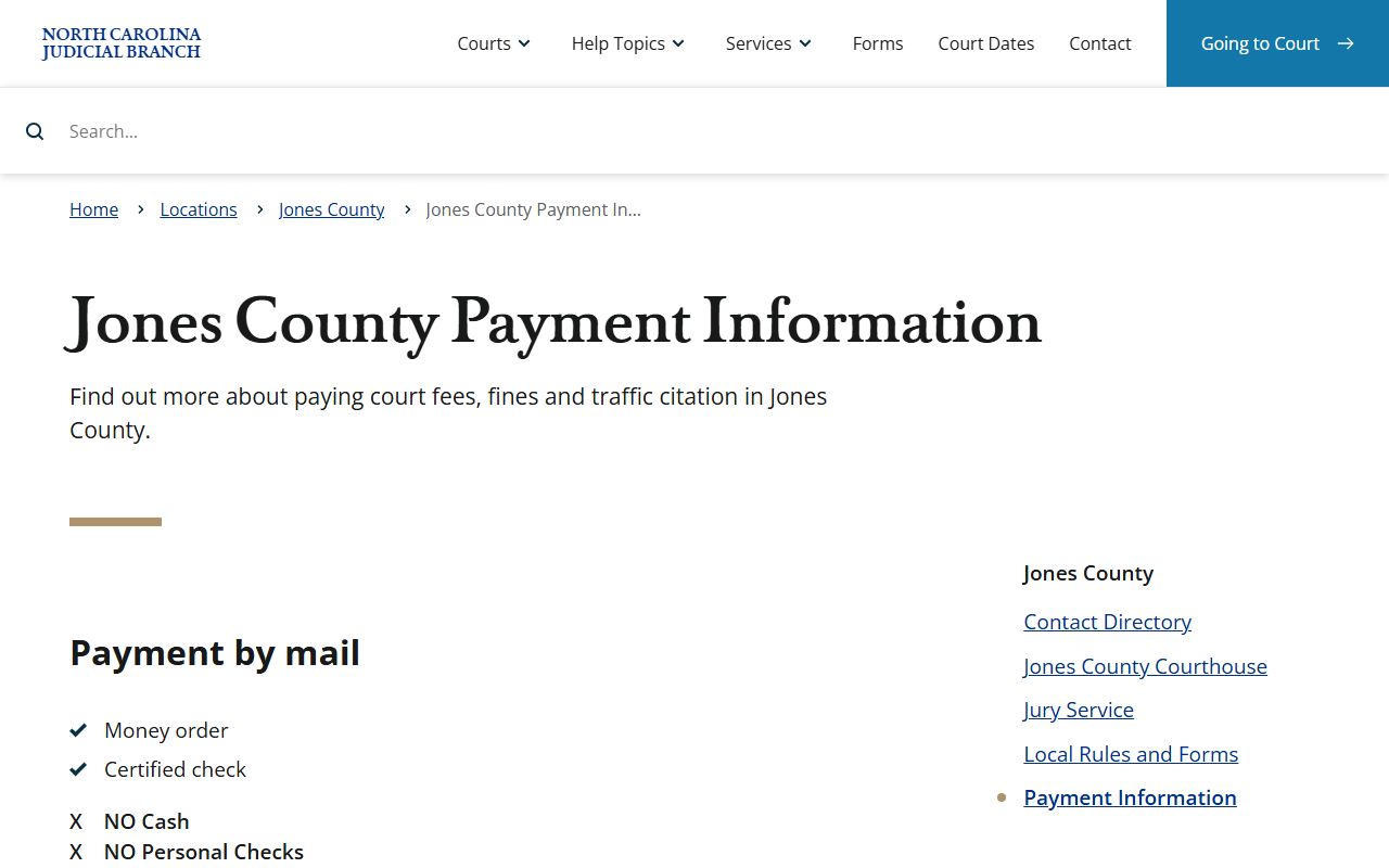Jones County Court records payment information page