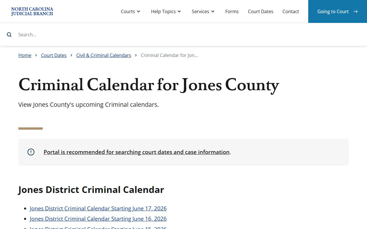 Jones County Court records criminal calendar results path