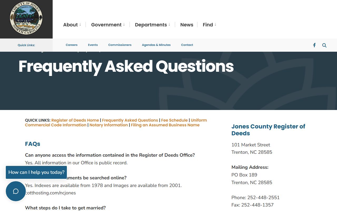 Jones County marriage records Register of Deeds FAQ