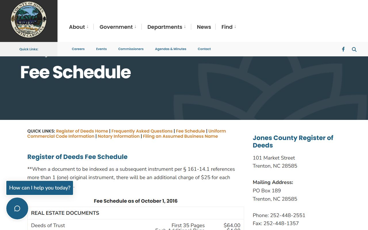 Jones County marriage and divorce records fee schedule