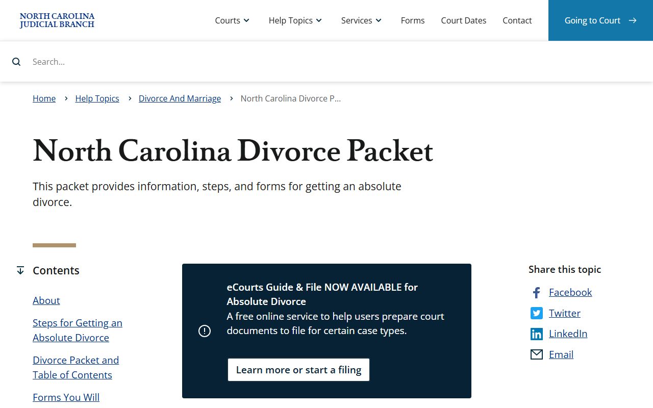 Jones County divorce records North Carolina divorce packet
